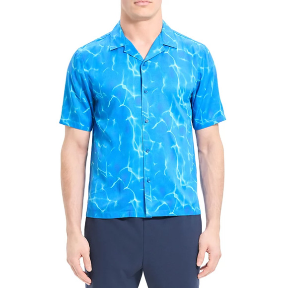 Theory Irving Short Sleeve Button Front Camp Shirt Sail Blue Multi Size XL